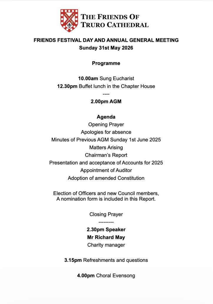 Agenda for FoTC Festival Day & AGM